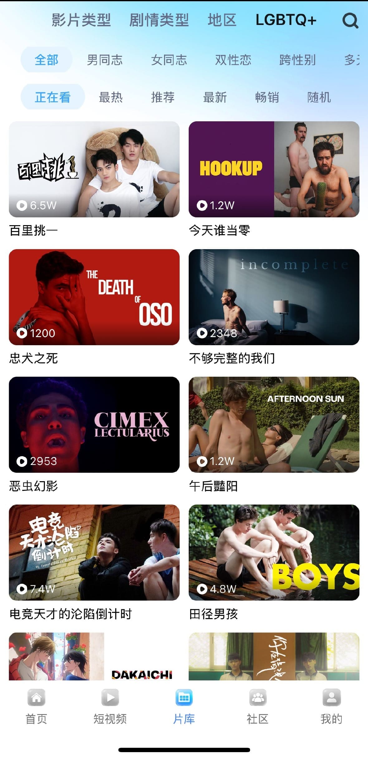 小蓝官方平台片库LGBTQ分类浏览界面